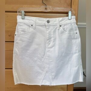 White Stretch Denim Skirt Raw Hem